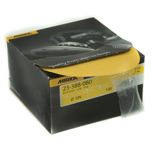 Gold 5" P80 Grit PSA Autobox Abrasive Sanding Discs 100/Pack