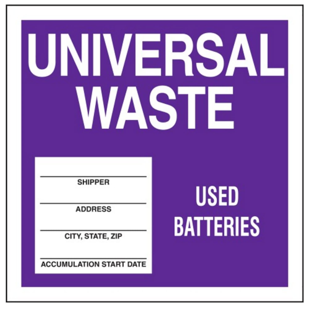 Universal Waste Used Batteries 6" x 6" Labels 25/Pack