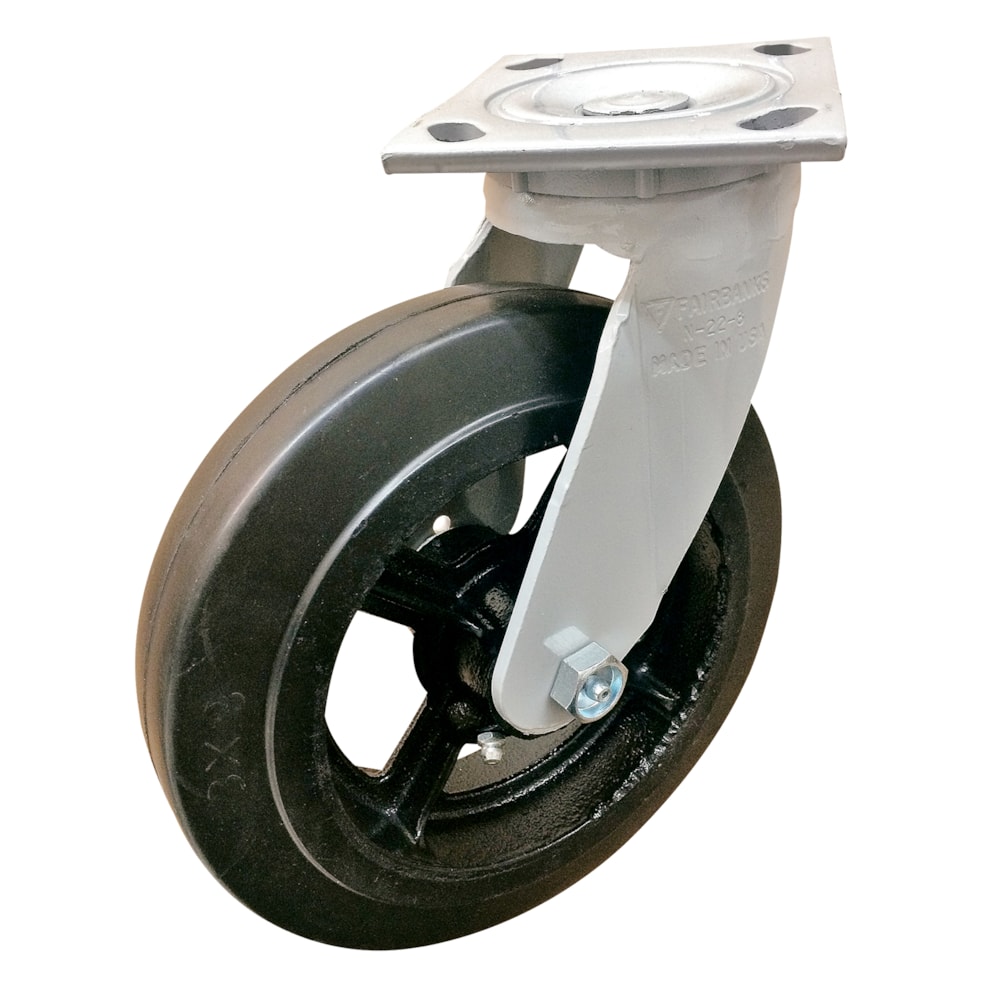 8" Medium Duty Swivel Caster, Rubber Mold-On/Cast Iron