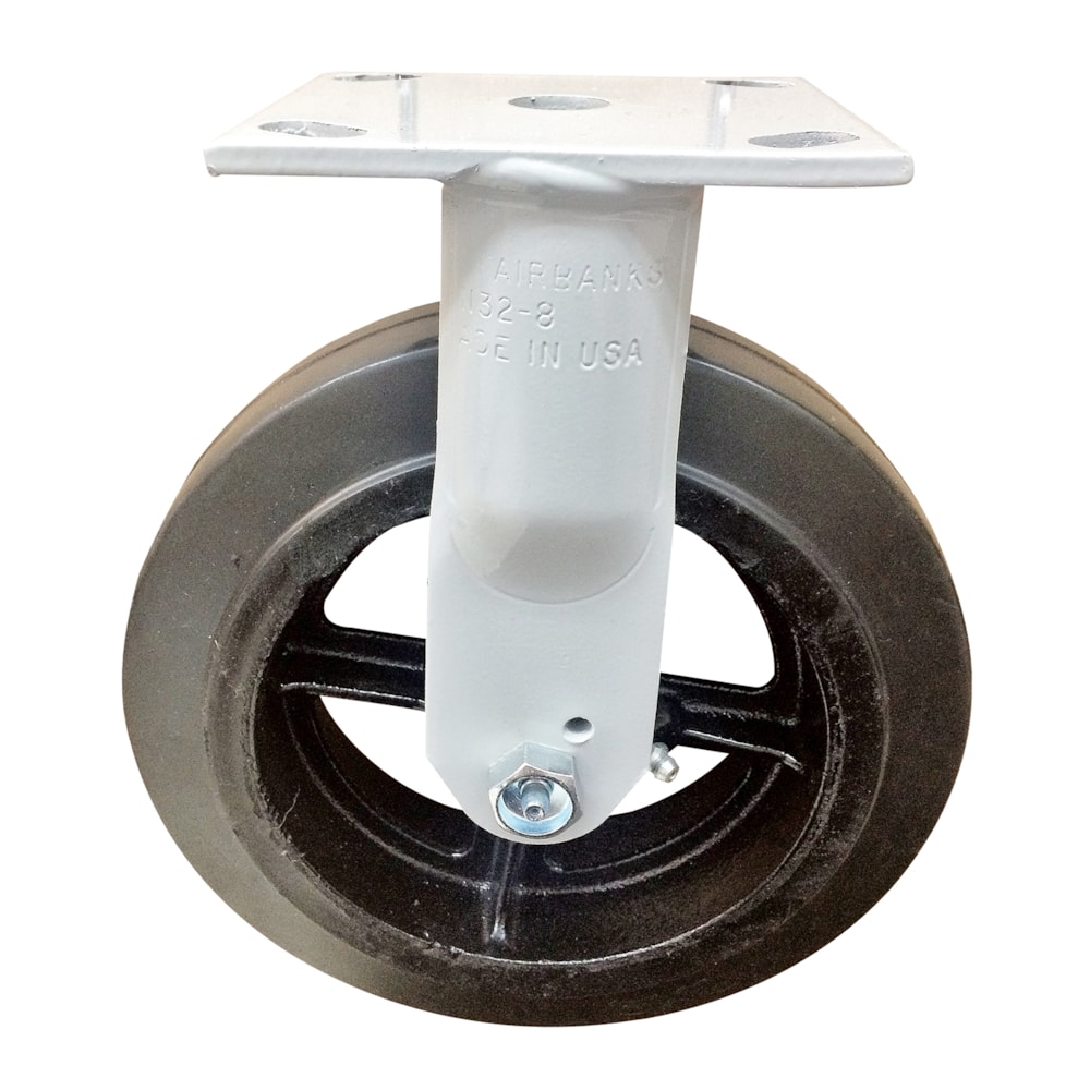 6" Medium Duty Rigid Caster, Rubber Mold-On/Cast Iron