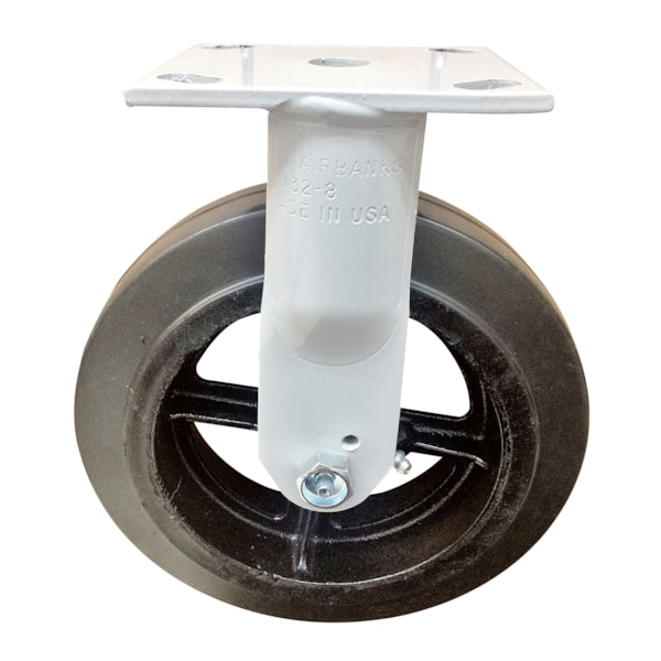 6" Medium Duty Rigid Caster, Rubber Mold-On/Cast Iron