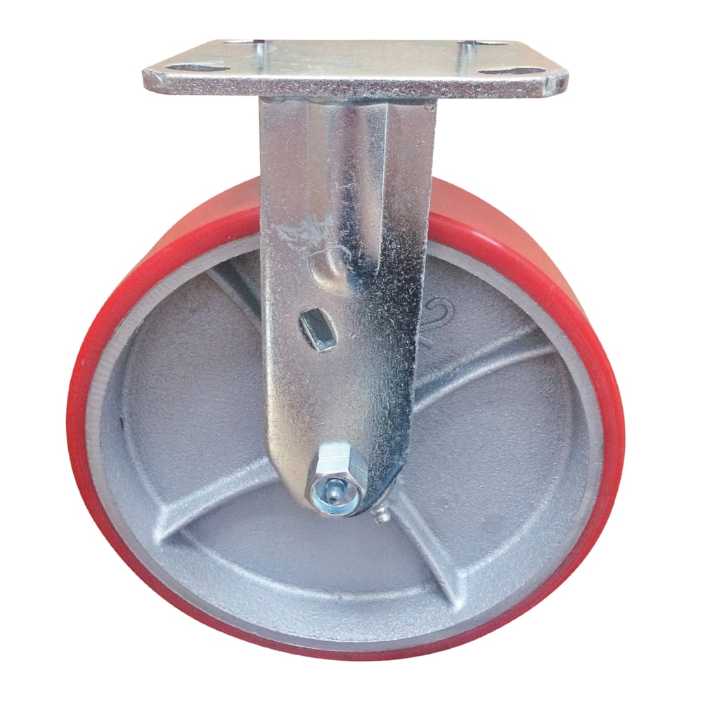 8" Economical Medium/Heavy-Duty Rigid Caster, Polyurethane/Cast Iron