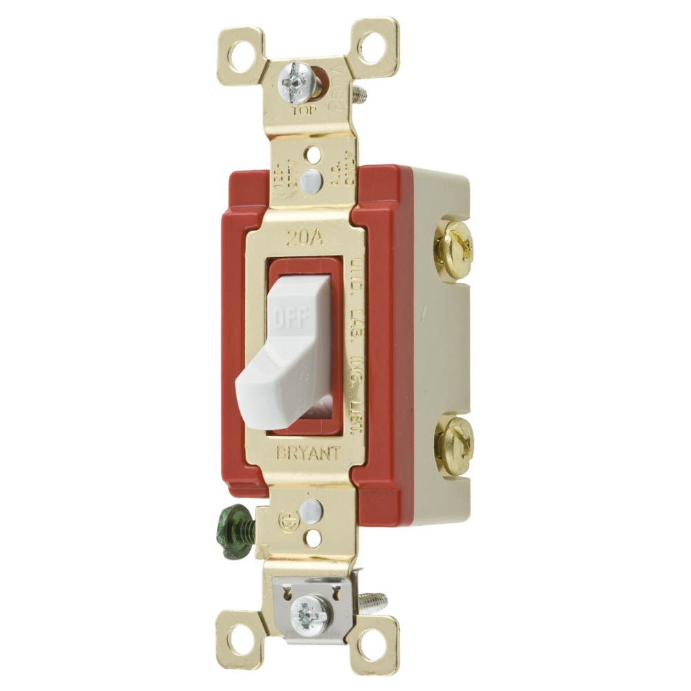 20A 120/277V AC Toggle Switch, Single Pole, Extra Heavy Duty Industrial Grade, Back and Side Wired, Grounding