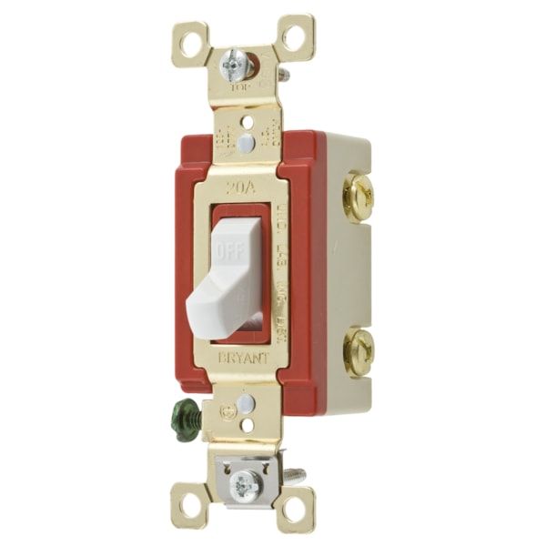 20A 120/277V AC Toggle Switch, Single Pole, Extra Heavy Duty Industrial Grade, Back and Side Wired, Grounding