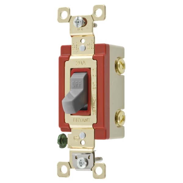 20A 120/277V AC Toggle Switch, Single Pole, Extra Heavy Duty Industrial Grade, Back and Side Wired, Grounding