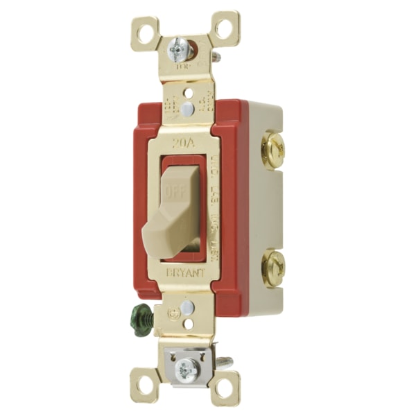 20A 120/277V AC Toggle Switch, Single Pole, Extra Heavy Duty Industrial Grade, Back and Side Wired, Grounding