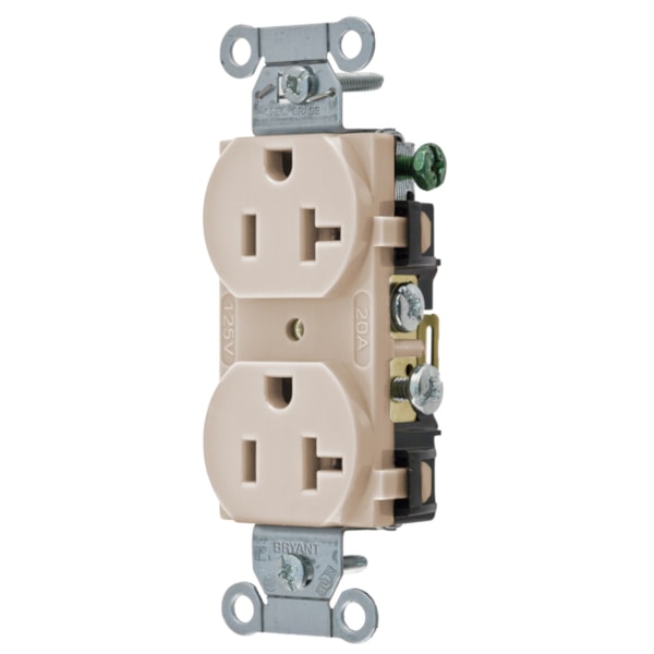 20A 125V Commercial Grade Duplex Receptacle, 2-Pole 3-Wire, NEMA 5-20R, Grounding, Side Wired Only