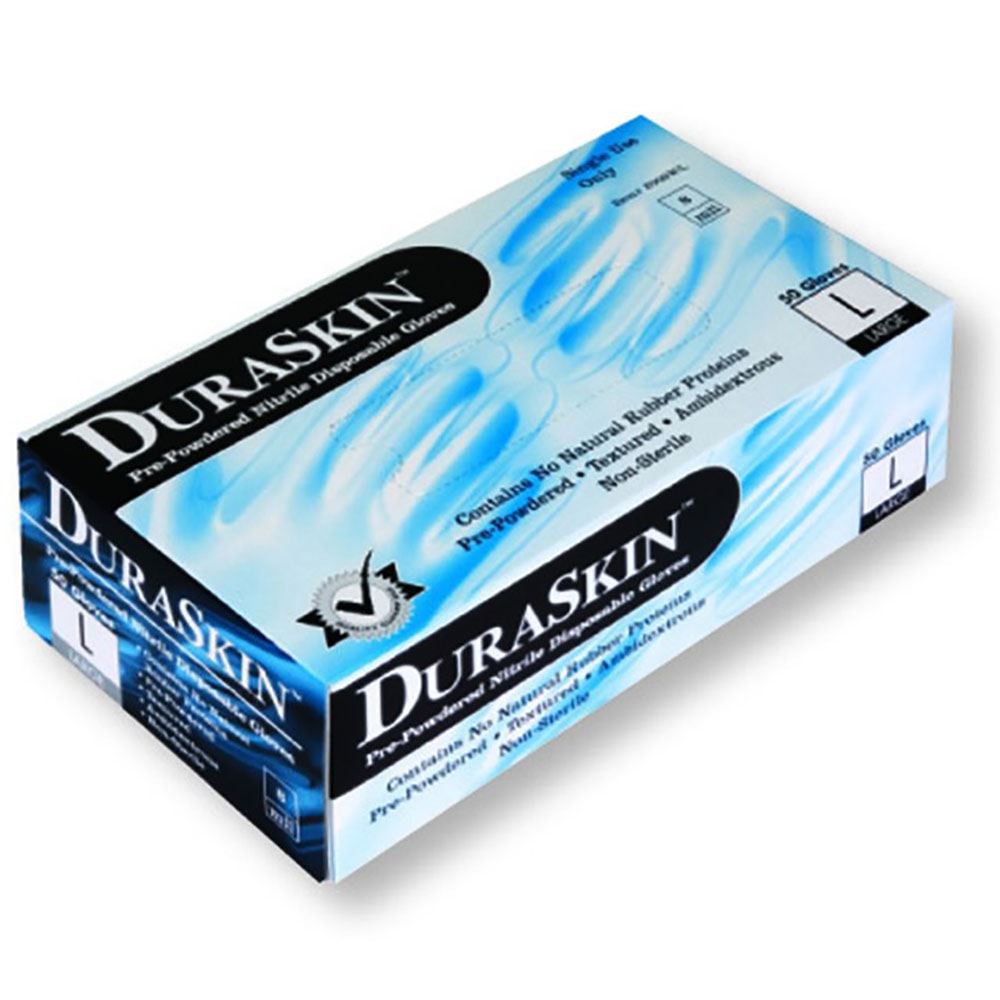 DuraSkin™ 8 mil Powdered 9" Industrial Grade Disposable Nitrile Gloves, 50/Box