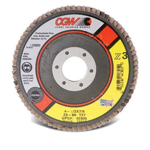 Z3 Type 27 Depressed Center Extra Large Coated Flap Disc, 4-1/2 in Dia, 7/8 in Arbor
