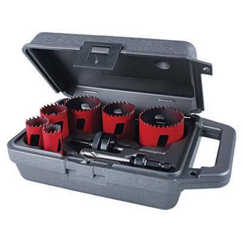 MHS02E Hole Saw Kit, 8 Pieces, 1-15/16 in D Cutting, Bi-Metal