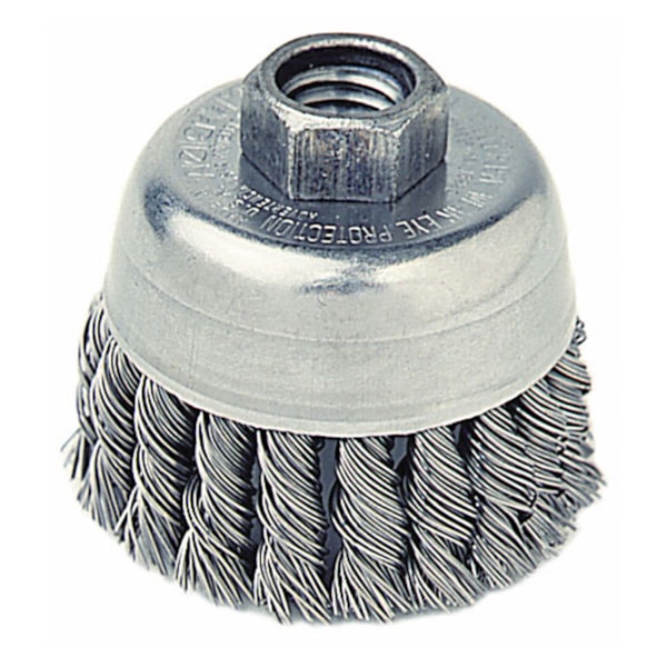 2 3/4" Single Row 0.020" Stainless Steel Fill 5/8"-11 UNC Nut Knot Wire Cup Brush