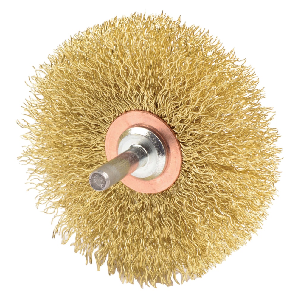 3" 0.0118" Brass Fill 1/4" Stem Mount Crimped Wire Wheel