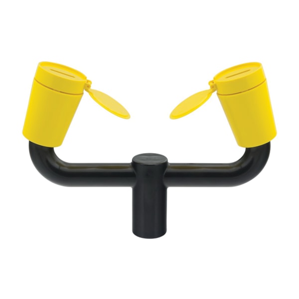 Eyewash Dual Stream Head Assembly Hinged Flip Covers, 9 in, ABS Heads and Wye, 1/2 in Inlet, 3.2 gpm