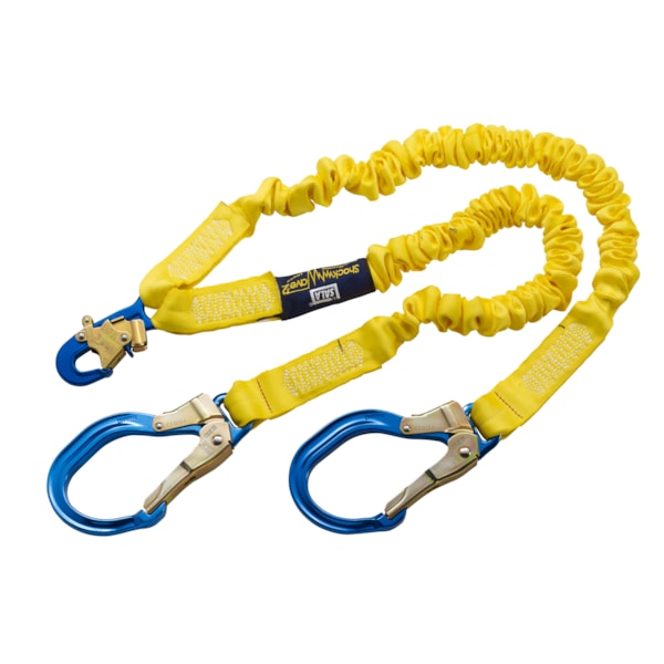 6' Double-Leg 100% Tie-Off With Elastic Web And Snap Hook, Aluminum Rebar Hooks Fall Protection Lanyard