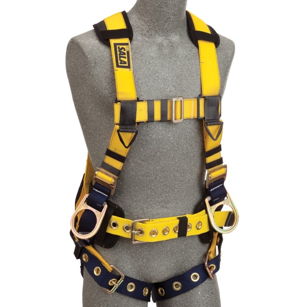Size S Delta™ Iron Worker's Back & Side D-Rings, Belt With Adjustable Support Straps & Pad, Shoulder Pads, & Tongue Buckle Leg Straps Fall Protection Harness