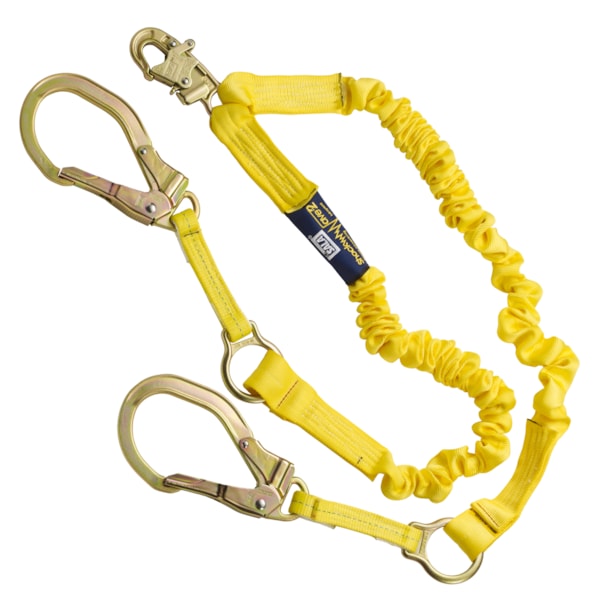6' Double-Leg 100% Tie-Off With Elastic Web, Snap Hook, D-Rings For Rescue, & Steel Rebar Hooks Fall Protection Lanyard