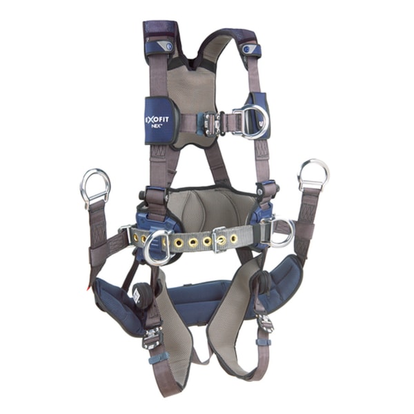 Size XS ExoFit NEX™ Tower Climbing Aluminium Back & Front D-Rings, Belt Pad & Side D-Rings, Seat Sling & Suspension D-Rings, Quick Connect Buckle Leg Straps, & Comfort Padding Fall Protection Harness