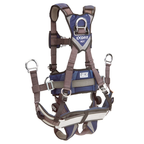 Size XS ExoFit NEX™ Tower Climbing Aluminium Back & Front D-Rings, Belt Pad & Side D-Rings, Seat Sling & Suspension D-Rings, Quick Connect Buckle Leg Straps, & Comfort Padding Fall Protection Harness