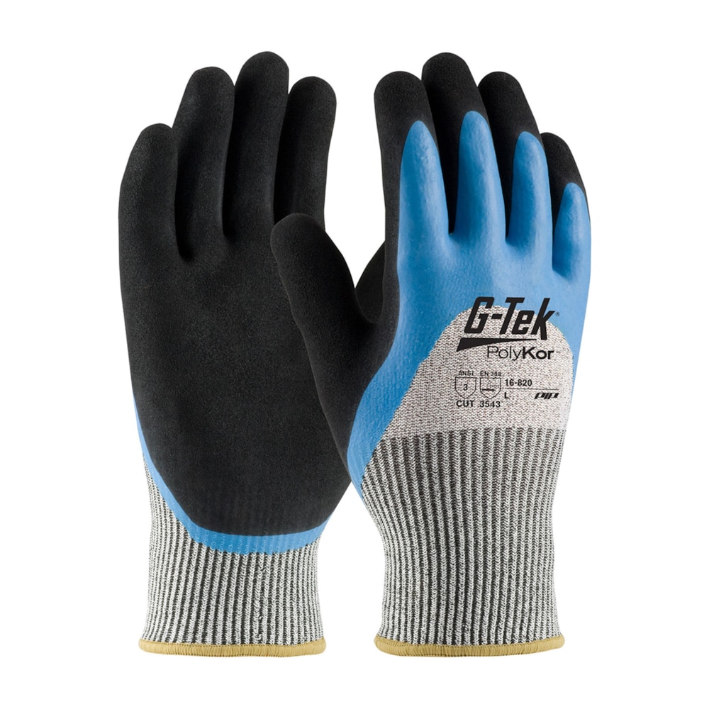 G-Tek® CR Double Latex Palm Coated Polykor™ Knit Level A3 Cut Resistant Gloves