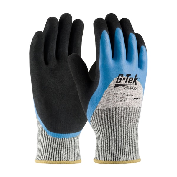 G-Tek® CR Double Latex Palm Coated Polykor™ Knit Level A3 Cut Resistant Gloves