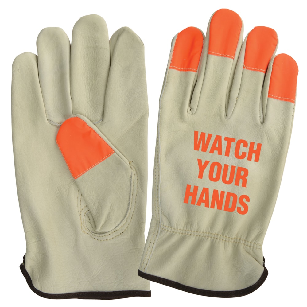 Watch Your Hands Hi-Vis Orange Fingertip Grain Leather Driver's Gloves