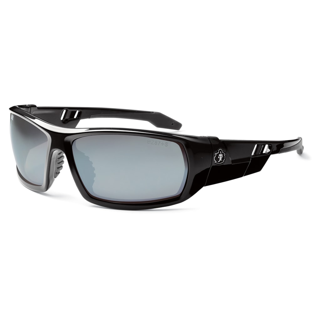 Skullerz® Odin Silver Mirrored Anti-Scratch Lens & Black Frame Safety Glasses