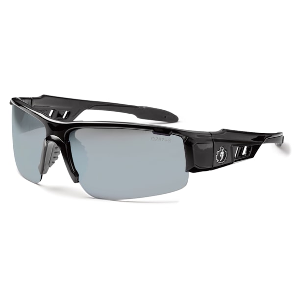 Skullerz® Dagr Silver Mirrored Scratch-Resistant Lens & Black Frame Safety Glasses