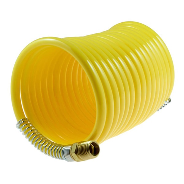 3/8" x 50' Self-Storing, Nylon Air Hose – 3/8" MPT                Swivel x 3/8" MPT Rigid Fittings
