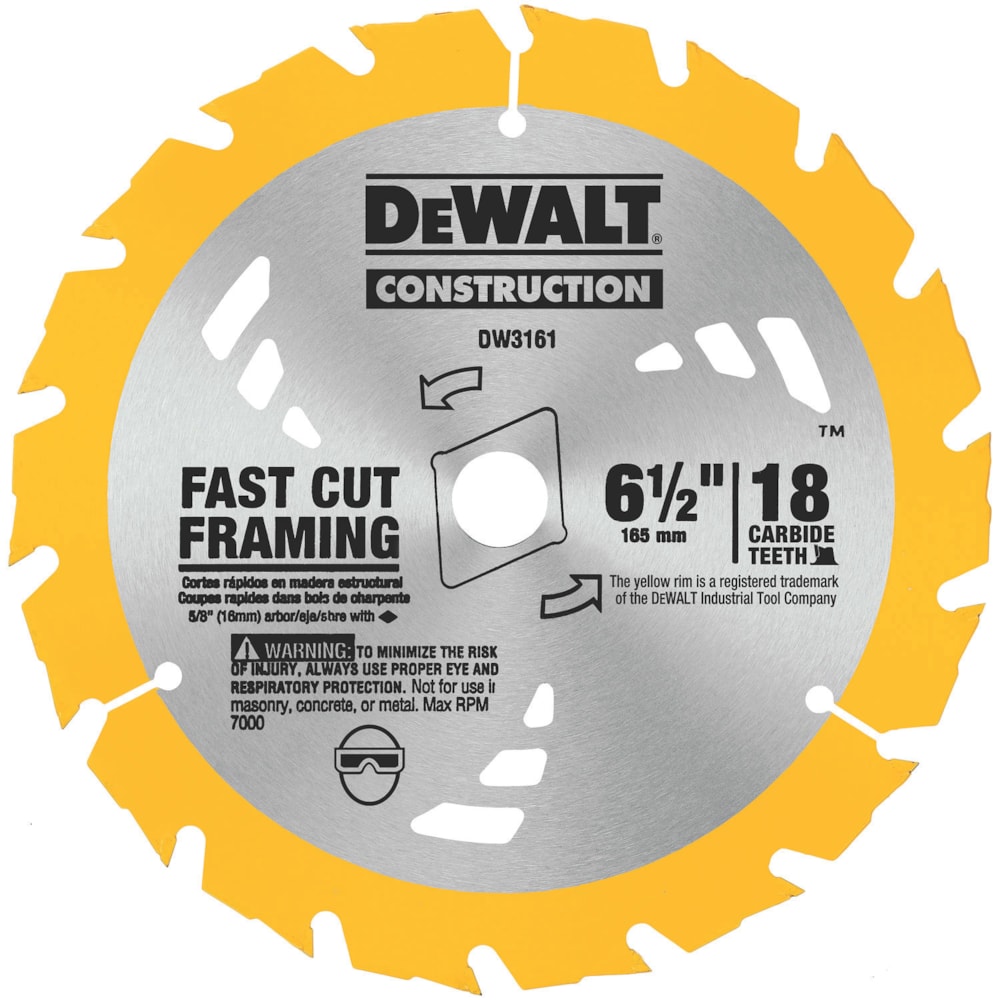 6 1/2" Series 20™ Construction Small Diameter, Fast Cut Framing         Circular Saw Blade – 18 Carbide Tipped Teeth, 5/8" rd Arbor,           ATB Grind