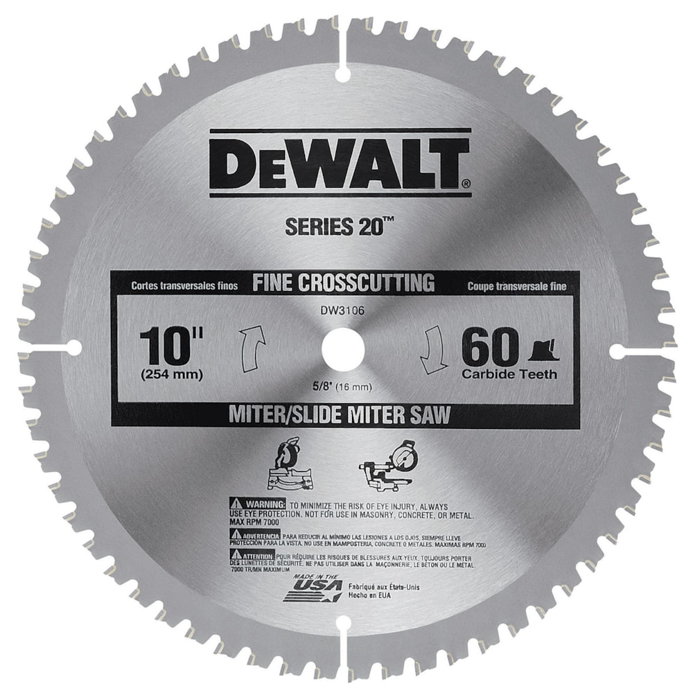 10" Series 20™ Construction Large Diameter, Fine Finish                 Circular Saw Blade – 60 Carbide Tipped Teeth, 5/8" Arbor, ATB Grind