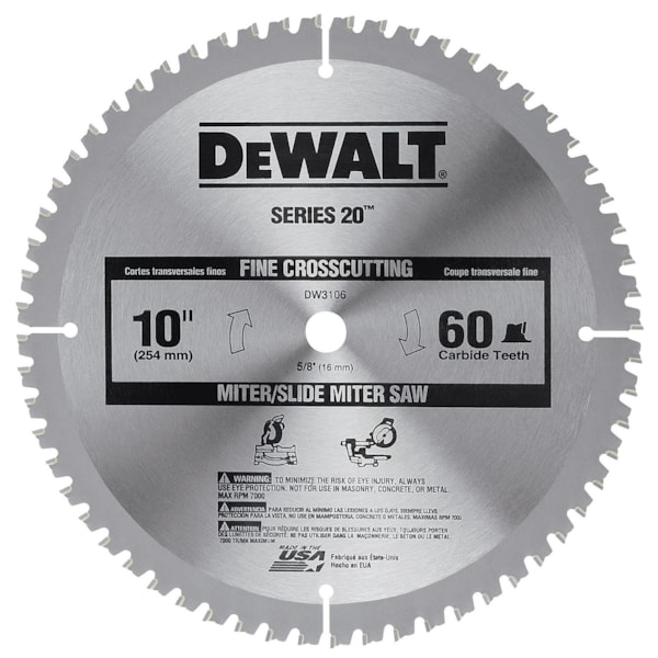 10" Series 20™ Construction Large Diameter, Fine Finish                 Circular Saw Blade – 60 Carbide Tipped Teeth, 5/8" Arbor, ATB Grind