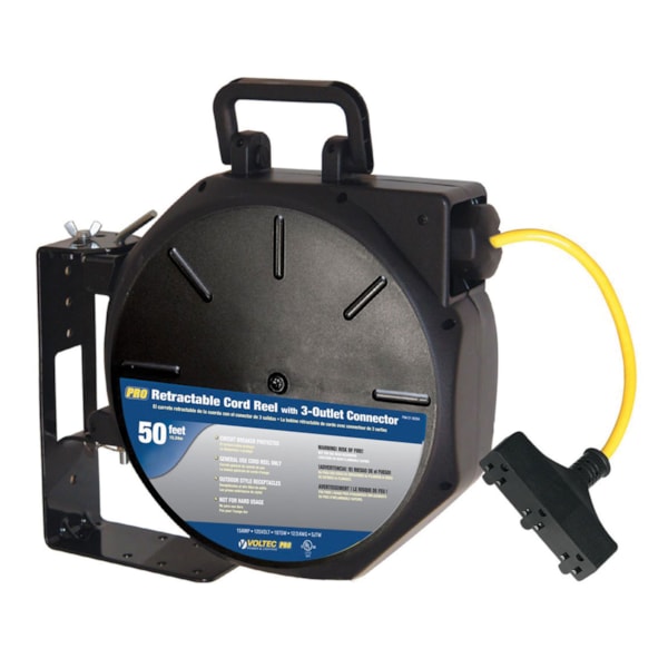 3-Outlet 50' Circuit Breaker Protected 14/3 Retractable Cord Reel