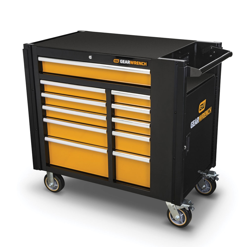 11-Drawer 42" Black/Orange Rolling Tool Cabinet Work Station