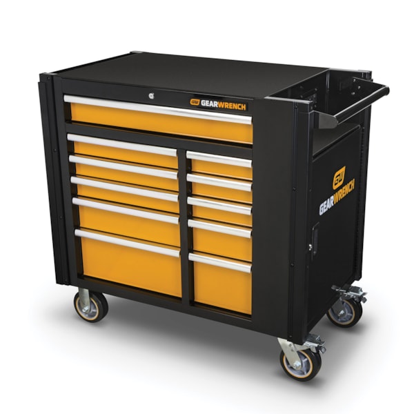 11-Drawer 42" Black/Orange Rolling Tool Cabinet Work Station