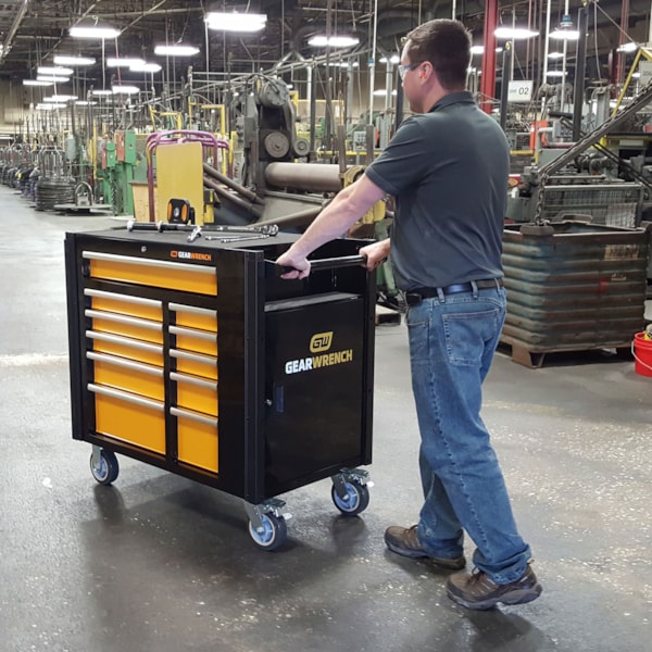 11-Drawer 42" Black/Orange Rolling Tool Cabinet Work Station