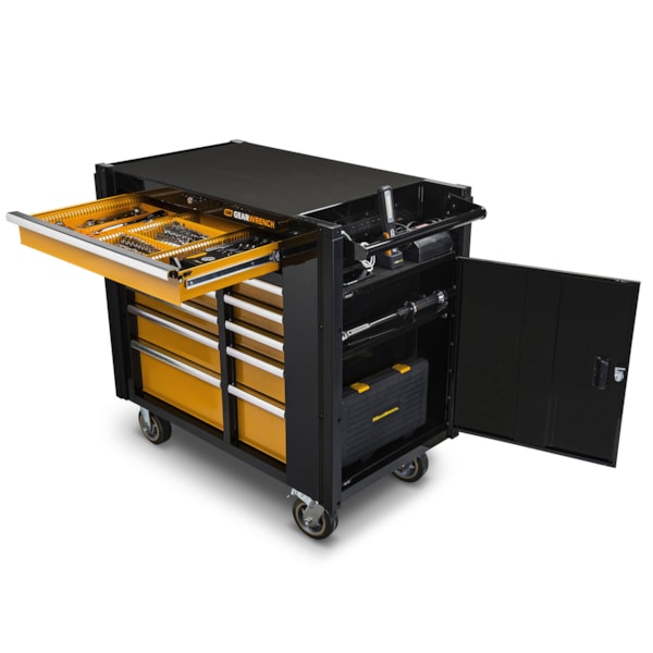 11-Drawer 42" Black/Orange Rolling Tool Cabinet Work Station