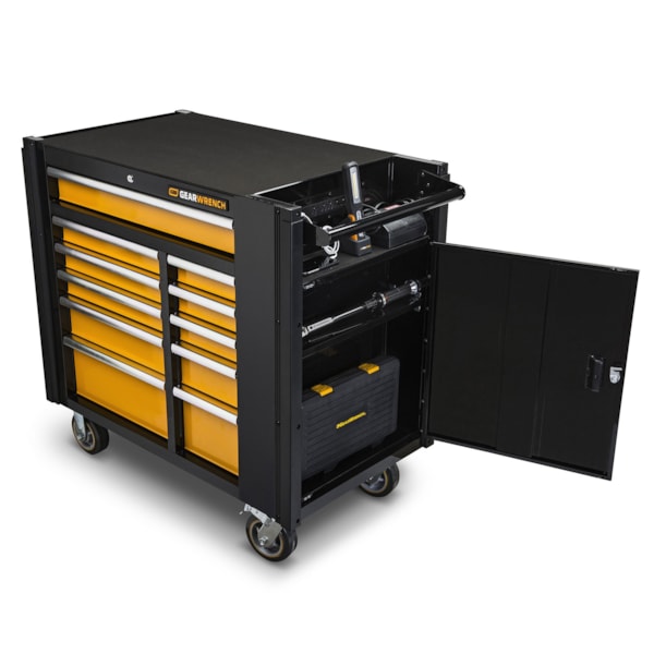 11-Drawer 42" Black/Orange Rolling Tool Cabinet Work Station