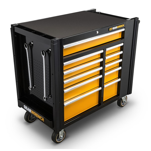 11-Drawer 42" Black/Orange Rolling Tool Cabinet Work Station