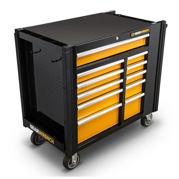 11-Drawer 42" Black/Orange Rolling Tool Cabinet Work Station