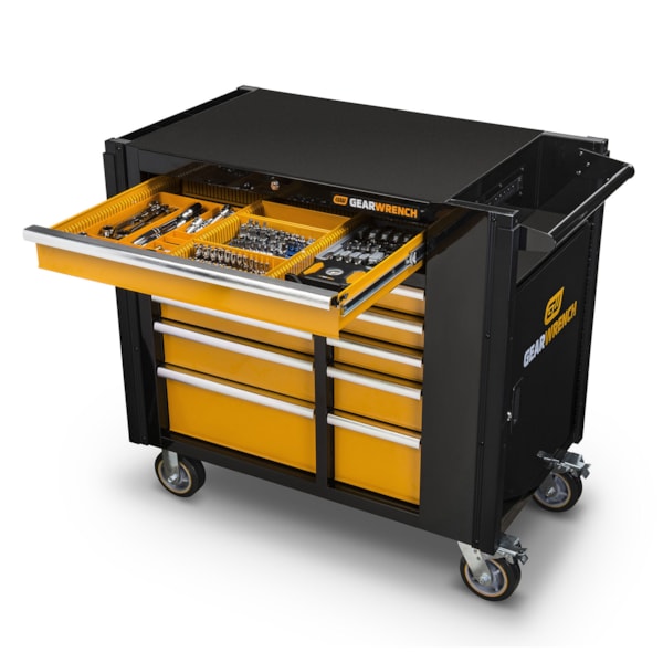 11-Drawer 42" Black/Orange Rolling Tool Cabinet Work Station