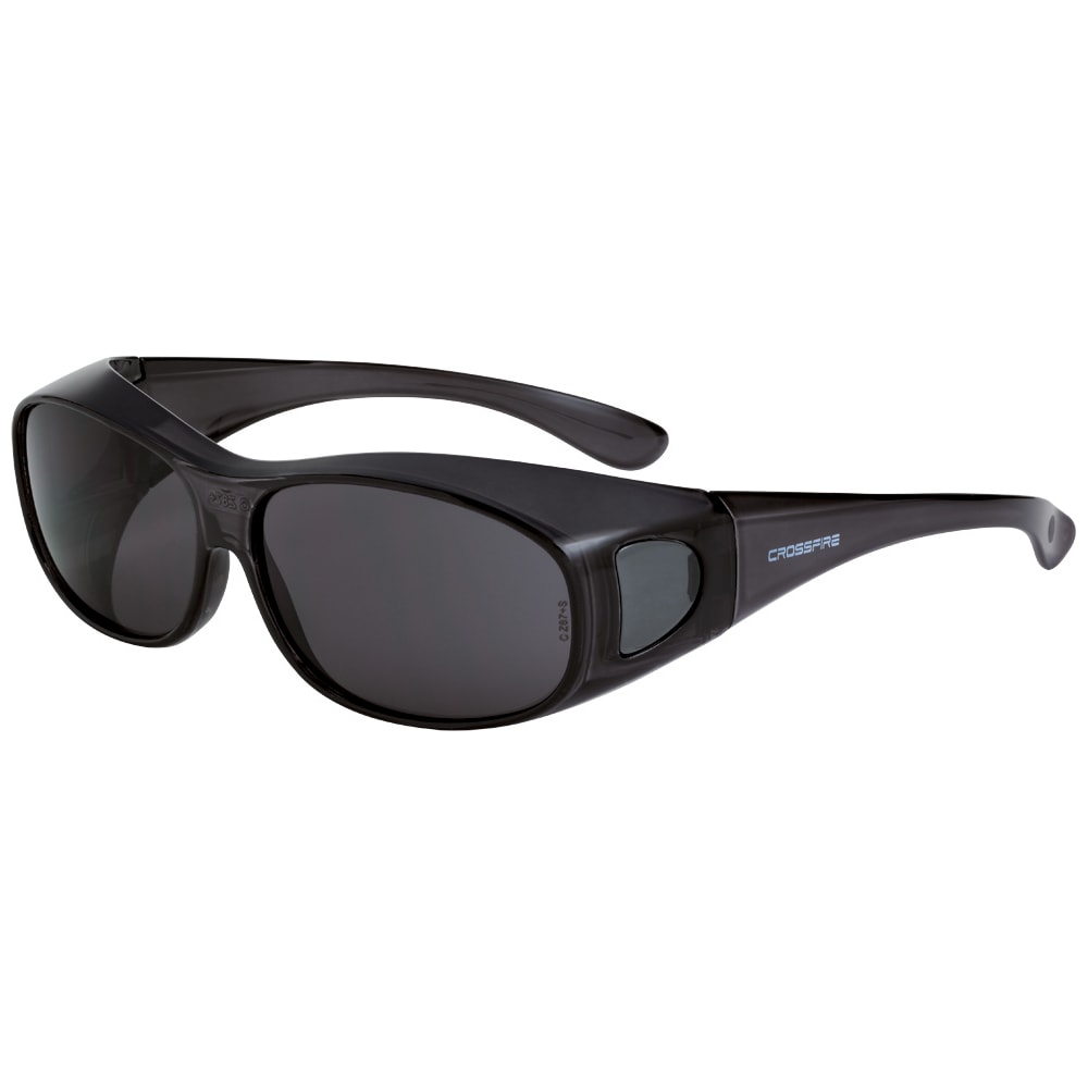Crossfire® Large Smoke Lens & Crystal Black Frame Over-the-Glass Safety Glasses
