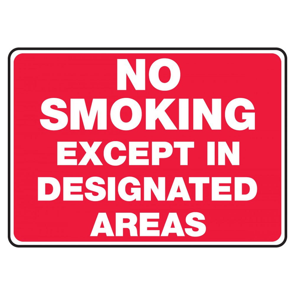 No Smoking Except In Designated Areas 10" x 14" Aluminum Safety Sign