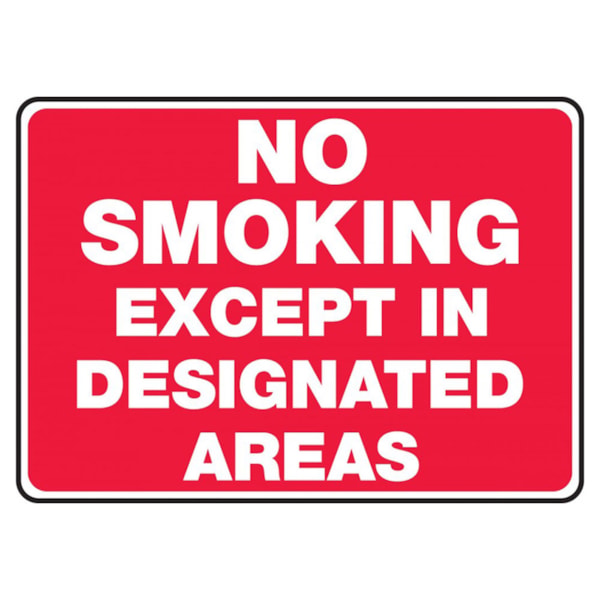 No Smoking Except In Designated Areas 10" x 14" Aluminum Safety Sign
