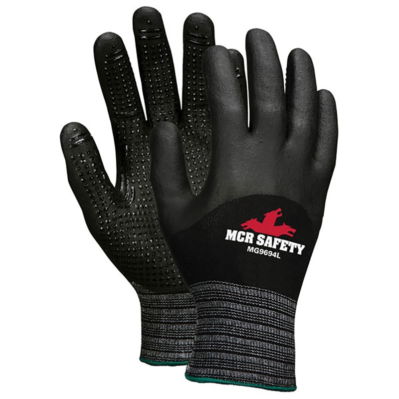 Black 15-Gauge Nylon Spandex Shell Nitrile Dot 3/4 Coated Work Gloves