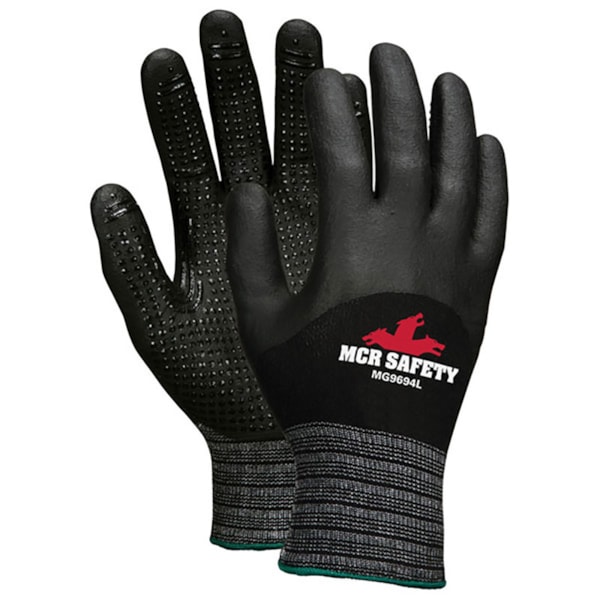 Black 15-Gauge Nylon Spandex Shell Nitrile Dot 3/4 Coated Work Gloves