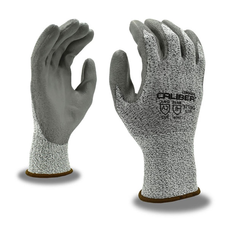 Caliber™ Salt & Pepper 13 Gauge Leve A2 Cut Polyurethane Palm Coated Gloves