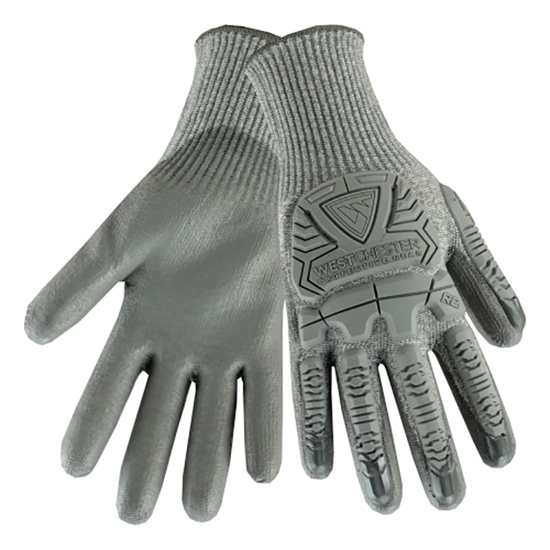 R2 Silver Fox Speckled Gray Polyurethane Palm Coated HPPE Level A4 Cut Resistant Gloves