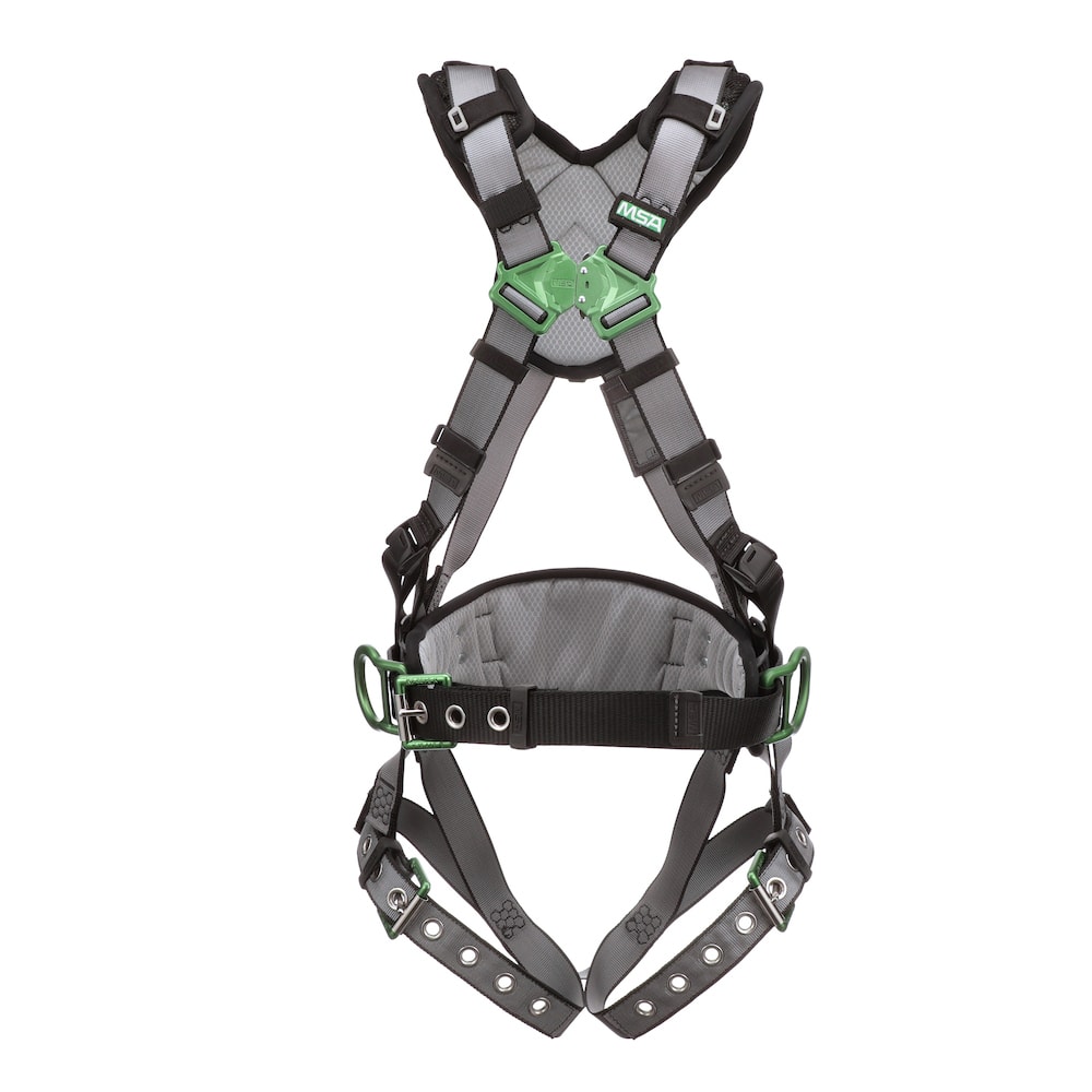 V-FIT Construction Fall Protection Harness, Standard, Back & Hip D-Rings, Tongue Buckle Leg Straps, Shoulder Padding