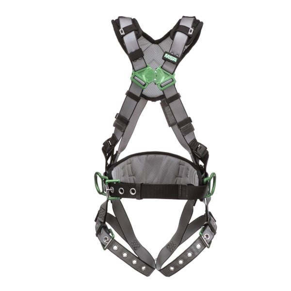 V-FIT Construction Fall Protection Harness, Standard, Back & Hip D-Rings, Tongue Buckle Leg Straps, Shoulder Padding