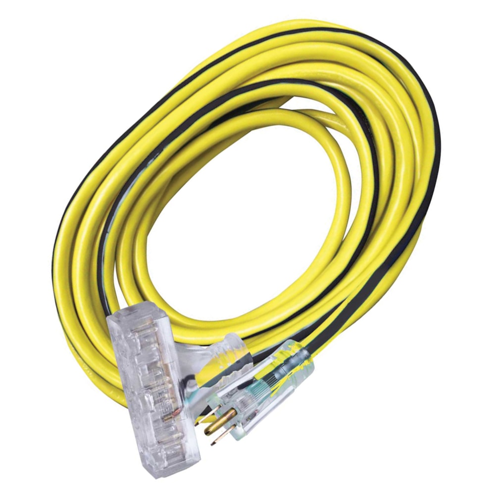 50' 3-Conductor 300V SJTW 12/3 AWG Lighted End Power Block Extension Cord